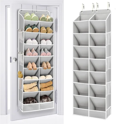 Miniatura 9 de ULG Organizador de zapatos sobre la puerta con 16 bolsillos grandes, zapatero colgante para puerta de armario, almacenamiento de zapatos que ahorra