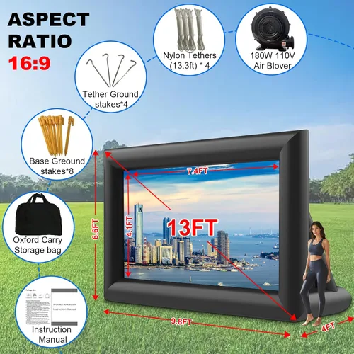Miniatura 4 de GYUEM 13 Feet Indoor and Outdoor Inflatable Blow up Mega Movie Projector Screen with Carry Bag for Front and Rear Projection