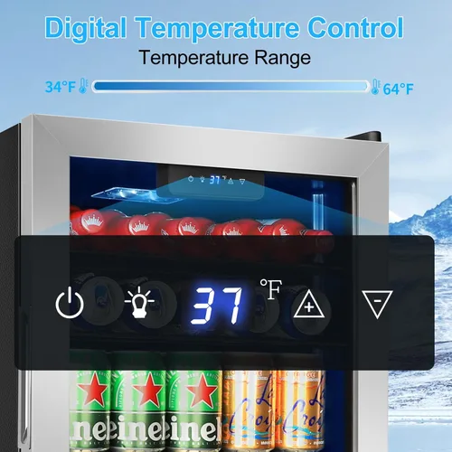 Miniatura 4 de Refrigerador de bebidas para 126 latas, mini refrigerador de bebidas pequeño enfriador de bebidas de acero inoxidable con puerta de vidrio y Acero
