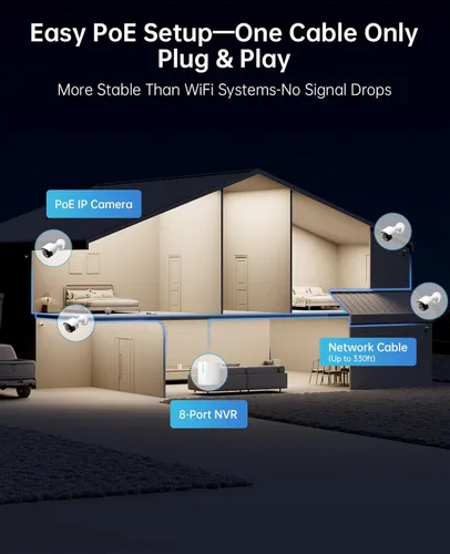 Miniatura 5 de Sistema de cámara de seguridad PoE 4K con NVR, 4 cámaras exteriores con cable de 8 MP, grabación local 24/7, sin tarifas mensuales, detección