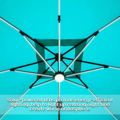 Miniatura 4 de Sunnyglade Sombrilla de patio voladiza LED de 10 x 10 pies con energía solar, sombrilla cuadrada de lujo con rotación de 360° y sistema de Azul