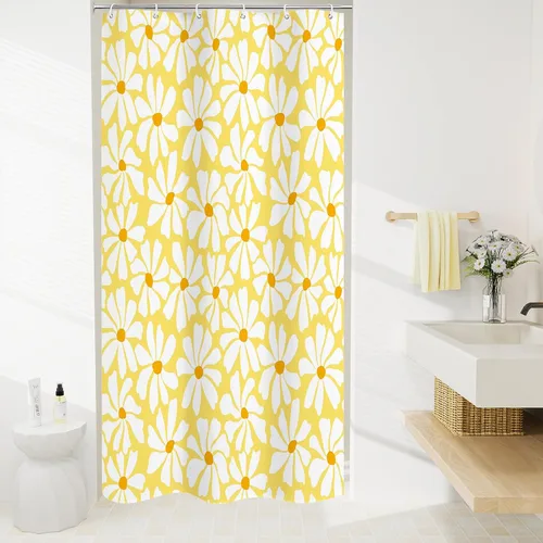 Miniatura 20 de Litabel Cortina de Ducha Pequeña para Cabina 36 x 72 pulgadas, Cortina de Ducha Estrecha de Tela Floral de Media Margarita para Baño Femenino, Juego