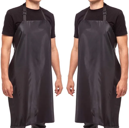 Delantal de vinilo negro de goma impermeable de 35 pulgadas para lavavajillas, laboratorio, carnicero, aseo de perros, plástico industrial