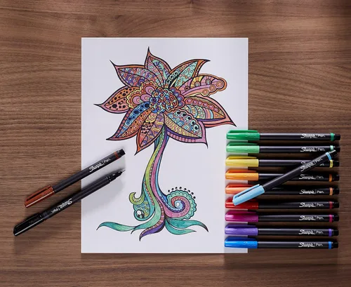 Miniatura 5 de Sharpie - Bolígrafos de punta de fieltro, punta fina (0.4mm), surtidos, 24 unidades - Perfectos para diario, arte, dibujo, colorear, escritura, aula