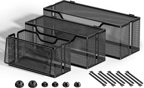 Marbrasse Paquete de 3 cajas de organización de cables, caja organizadora de cables de malla metálica para cables de TV, ocultación eléctrica,
