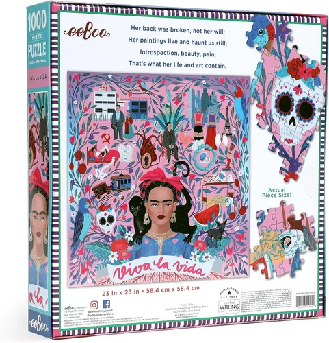 Miniatura 3 de eeBoo: Piece and Love Viva la Vida Frida Kahlo - Rompecabezas cuadrado de 1000 piezas para adultos, rompecabezas para adultos y familias, piezas