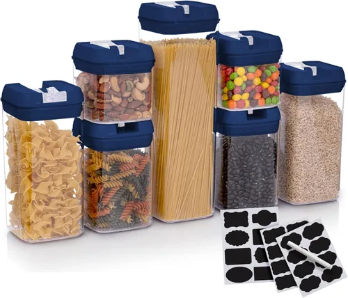 Miniatura 11 de Juego de 7 recipientes herméticos para almacenamiento de alimentos, contenedores organizadores de despensa, contenedores de plástico sin BPA, más