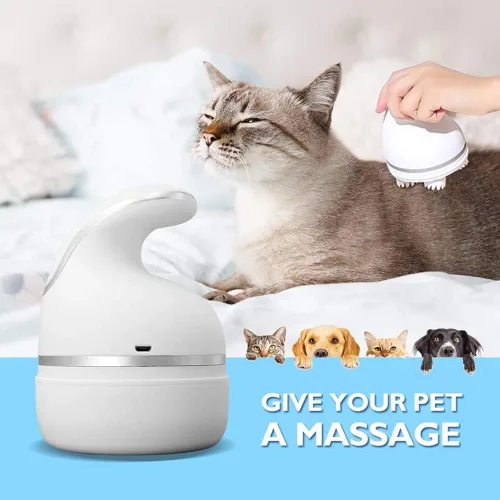 Miniatura 4 de Petlex Masajeador eléctrico del cuero cabelludo para gatos, masajeador portátil de cabeza de mascotas, masajeador giratorio automático para el Blanco