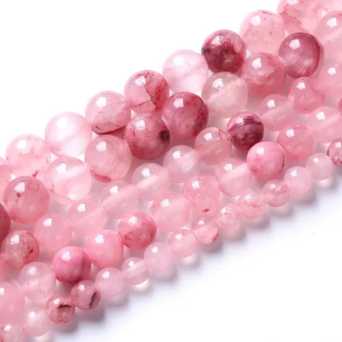 Miniatura 2 de 45 cuentas espaciadoras redondas sueltas de jade rosa natural de 0.315 pulgadas (0.315 in) para fabricación de joyas, cuentas de piedra energética