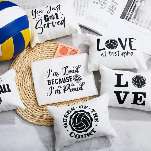 Miniatura 4 de Saintrygo 9 bolsas de maquillaje de voleibol, bolsas de lona para cosméticos con palabras, estuche de maquillaje de voleibol, estuche
