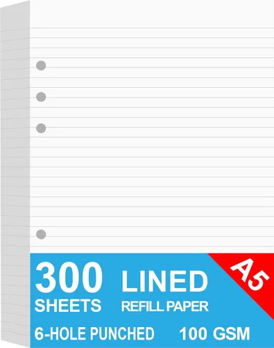 Miniatura 8 de Papel rayado A5, recambios para planificador Filofax, organizador, carpetas, perforado de 6 agujeros, 100 hojas/200 páginas, 100 g/m², blanco, 5.8 x