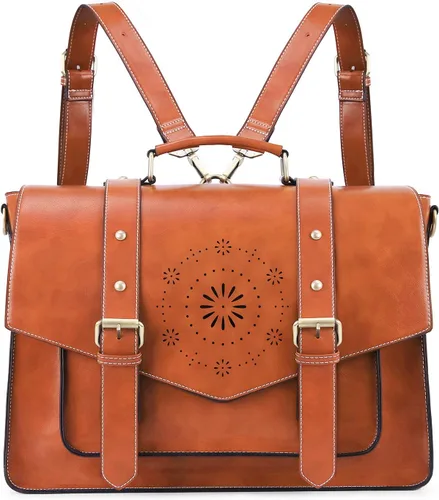 Miniatura 12 de ECOSUSI Mochila para mujer, maletín para computadora portátil, de cuero vegano, bolsas de trabajo para portátiles de 15.6 pulgadas, color café, 15,6