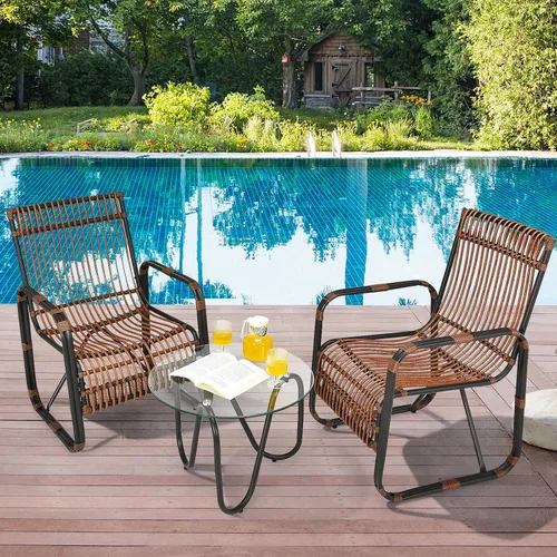Miniatura 4 de COSTWAY Juego de muebles de ratán de patio 3PCS sofá conversacional mesa de centro jardín