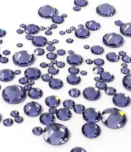 Miniatura 3 de Tanzanita (539) púrpura violeta 144 piezas Swarovski 2058/2088 cristal con parte trasera plana morada, arte de uñas mezclado con tamaños ss5, ss7