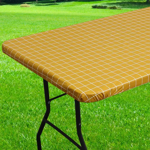 Miniatura 34 de Mantel redondo de vinilo de 36 a 44 pulgadas, mantel elástico impermeable con reverso de franela, mantel de plástico para picnic, campamento, al Café