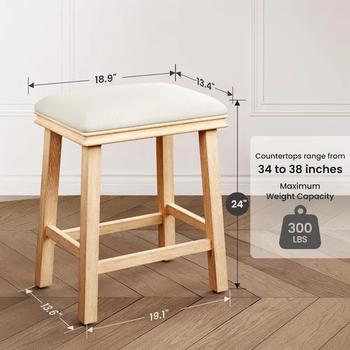 Miniatura 3 de Taburetes de bar PHI VILLA - Taburetes de bar con patas de madera maciza a la altura del mostrador con asiento de sillín tapizado, taburetes