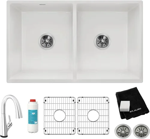 Miniatura 17 de Elkay SWU1517WH - Fregadero de barra de montaje inferior de arcilla refractaria de 16-7/16" x 18-15/16" x 9-1/16", color blanco