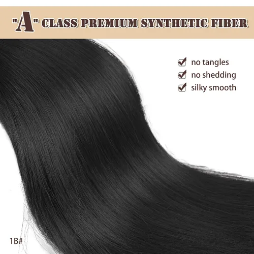 Miniatura 3 de BARSDAR Extensión de Cola de Caballo Corta y Recta - Extensiones de Cabello de Cola de Caballo con Cordón de 14 Pulgadas en Negro para Mujeres