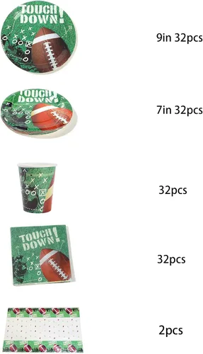 Juego de vajilla para fiesta de fútbol, sirve para 32 invitados, paquete de 130 platos con patrón de fútbol, vasos, servilletas, cubierta de mesa,