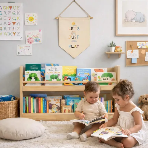 Miniatura 4 de Let's Just Play - Letrero colgante de lona para pared, regalo para bebés, niños, habitación de niños, sala de juegos, sol, arcoíris, nubes oscuras