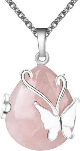 Bivei Collar con colgante de cristal curativo de amatista y ópalita de cuarzo rosa con envoltura de alambre vintage