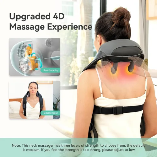 Miniatura 2 de Snailax Masajeador de cuello inalámbrico con calor para aliviar el dolor, tejido profundo, amasado 4D, masajeador recargable de cuello Shiatsu