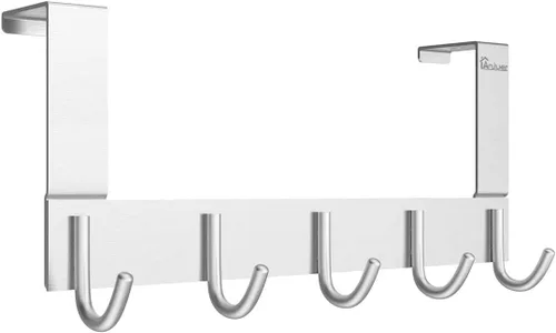 Ganchos de puerta para colgar en la puerta, organizador de aluminio para toallas, soporte para baño Kithchen, 5 ganchos para colgar sobre la puerta,