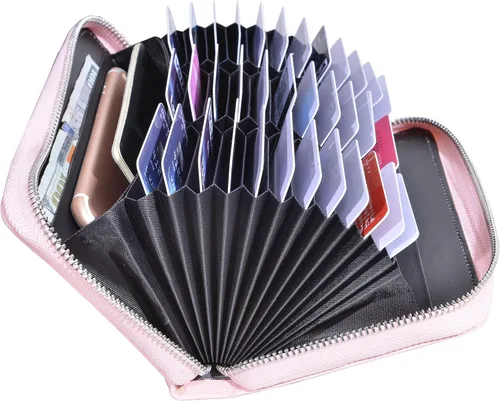 Miniatura 4 de Easyoulife Tarjetero de cuero genuino para mujer con 36 ranuras de seguridad RFID, L