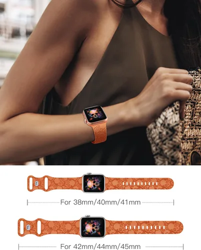 Miniatura 5 de Wearlizer Halloween Skull Engraved Band Compatible with Apple Watch Bands 40/38/41/45/44/42/46/49mm Women Men Cute Soft Silicone Sport Stylish Strap