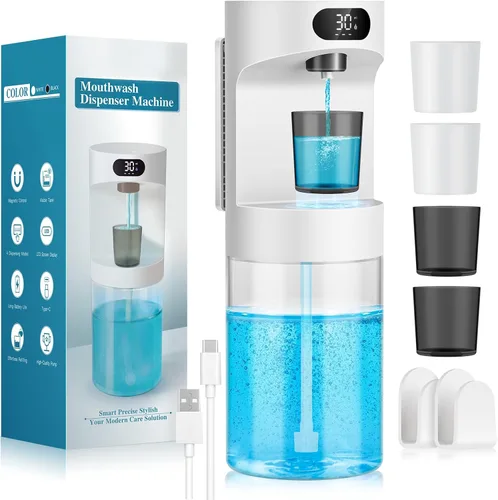 Miniatura 7 de Dispensador automático de enjuague bucal para baño, dispensador de enjuague bucal eléctrico sin contacto de 20.29 onzas, juego de accesorios de baño