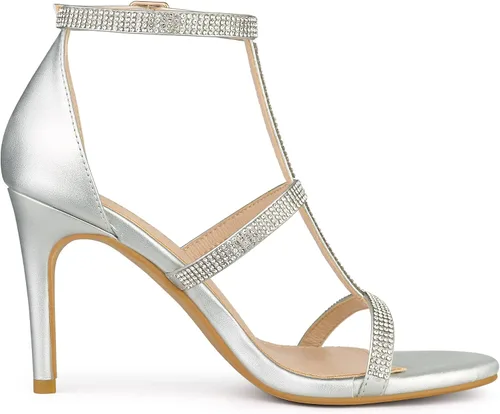 Miniatura 6 de Allegra K Sandalias de tacón alto con correa de tobillo y diamantes de imitación para mujer