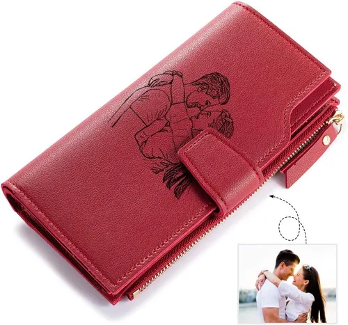 Miniatura 28 de Loveje - Billeteras personalizadas para mujer, de piel sintética, con grabadas fotográficas, triple pliegue, tarjeta de crédito, cartera larga