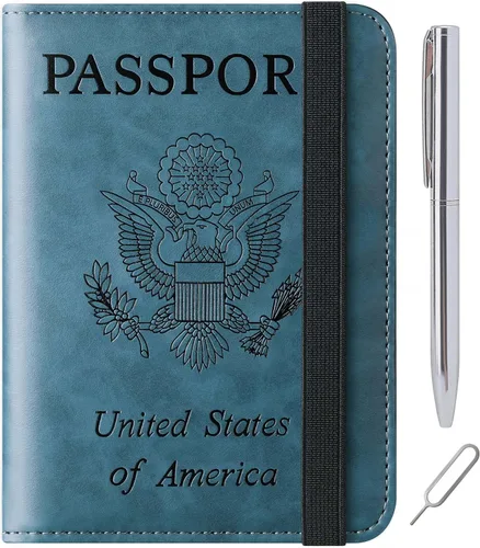 Miniatura 26 de Funda para pasaporte, cartera, artículos esenciales de viaje, de cuero, estuche con bloqueo RFID, equipaje de vacaciones, artículos imprescindibles