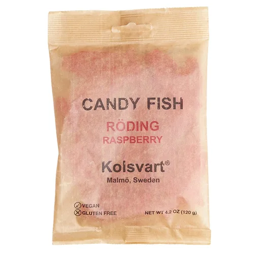 Miniatura 4 de Kolsvart - Caramelos suecos de gomita de pescado y regaliz Vegano y sin gluten 4.2 onzas Paquete de 5 Frambuesa