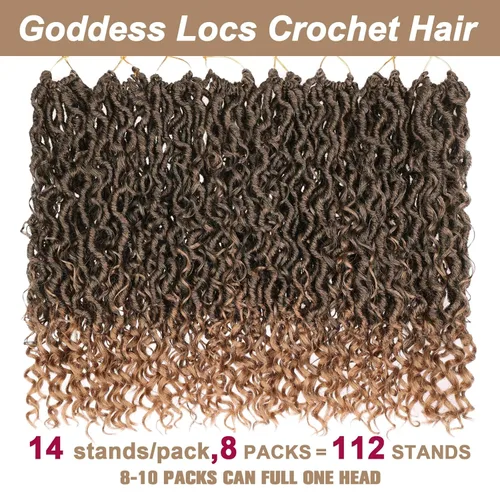 Miniatura 5 de COOKOO Rastas Goddess Locs Rizadas Rubio Degradado de 14 Pulgadas, Cabello de Ganchillo, 8 Piezas Rastas Bohemias Falsas de Ganchillo, 14 T27#
