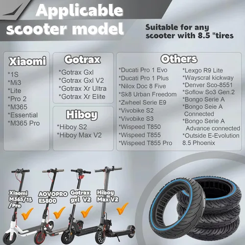 Miniatura 2 de Neumático sólido de 8.5 x 2.0, neumático de repuesto 50/75-6.1 8 1/2x2, neumático de scooter de 8.5 pulgadas apto para Gotrax GXL V2 iScooter i9/i8