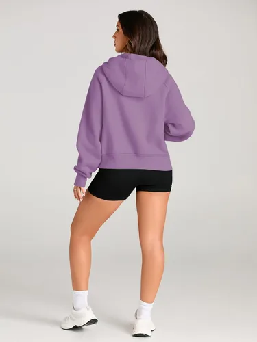 Miniatura 3 de AUTOMET Sudaderas con media cremallera, sudaderas cortas con capucha de forro polar para mujer, sudadera con cremallera de un cuarto, trajes