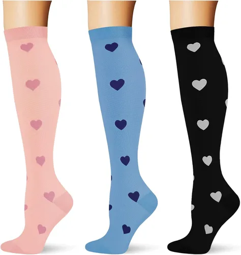 Miniatura 6 de (3 pares) Calcetines de compresión 20-30 mmHg, calcetines largos hasta la rodilla para mujeres y hombres, soporte atlético, para viajes y uso diario