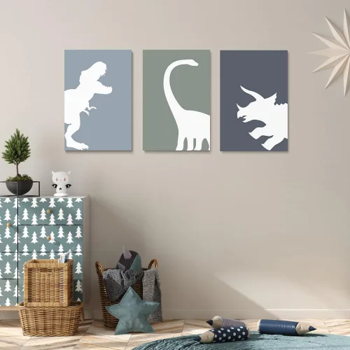 Miniatura 4 de GUBIYU Juego de 3 carteles artísticos con diseño de dinosaurio T-Rex, para habitación de niños, impresión de animales para guardería, decoración