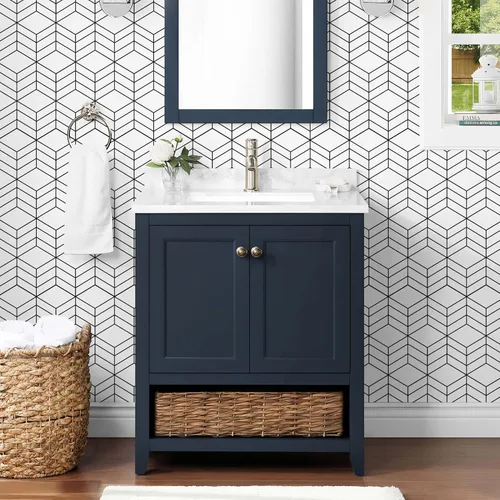 Miniatura 2 de Papel tapiz geométrico hexagonal para despegar y pegar, papel de contacto geométrico para gabinetes, papel tapiz blanco y negro para baño