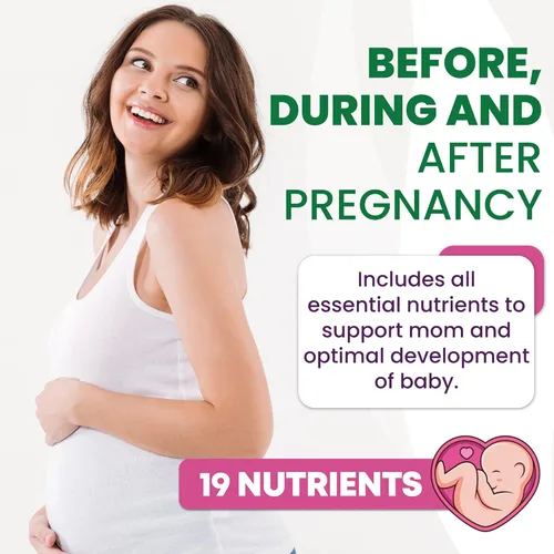 Miniatura 3 de Vitaminas prenatales para mujeres – Multivitamínico con DHA, ácido fólico, vitamina C, B12, hierro y omega-3 – Suplemento antes, durante y después