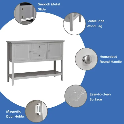 Miniatura 7 de Giantex Aparador de buffet, armario de almacenamiento de madera, mesa consola con estante de almacenamiento, 2 cajones y armarios, muebles de sala