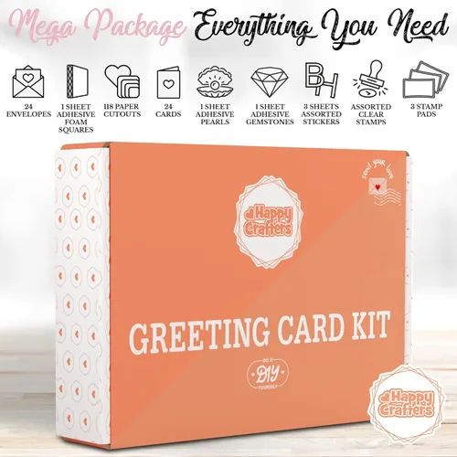 Miniatura 7 de Kits de fabricación de tarjetas para adultos y niños, 24 tarjetas de felicitación en blanco y sobres con suministros y juego de sellos, juego