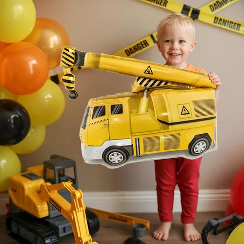 Miniatura 8 de Globos de construcción para el primer cumpleaños, 9 globos dorados de 40 pulgadas con el número 1 para excavadora grande, camión volquete, grúa