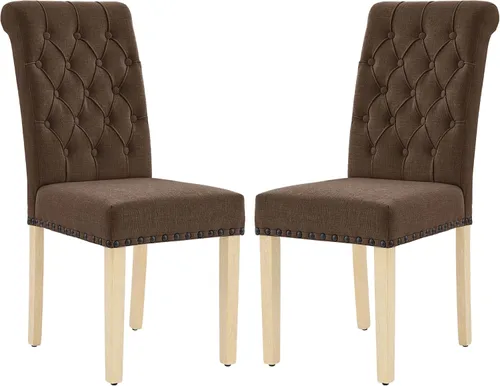 Miniatura 21 de LOULENS Juego de 2 sillas de comedor de tela, modernas sillas Parson tapizadas de lino con ribete de cabezas de clavos, botones acolchados, patas