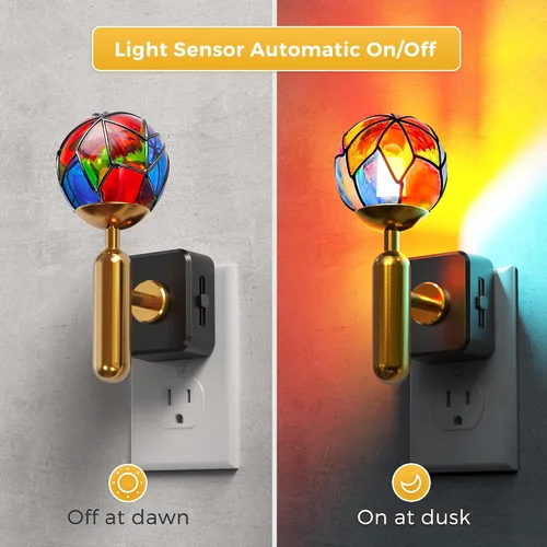 Miniatura 4 de L LOHAS LED Luz Nocturna con Atenuación Sin Escalones del 0-100%, Luz Nocturna de Vidrio Manchado Enchufable con Sensor de Anochecer a Amanecer, Luz