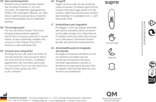 Miniatura 15 de pedag Supra Almohadillas de lengua alemanas hechas a mano Cuero de gamuza suave y acolchado de espuma viscoelástica para zapatos Resuelve