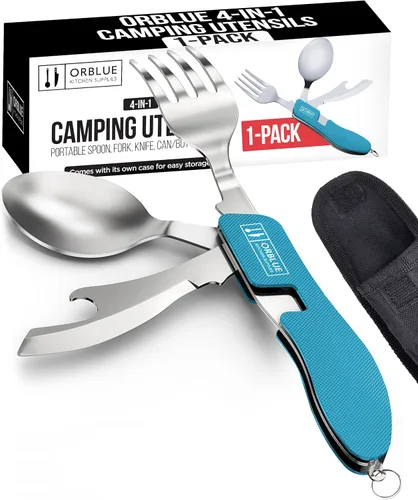 Miniatura 15 de Orblue Utensilios de comida 4 en 1, paquete de 2 – Cuchara portátil, tenedor, cuchillo y abridor de botellas – Cubiertos de acero inoxidable