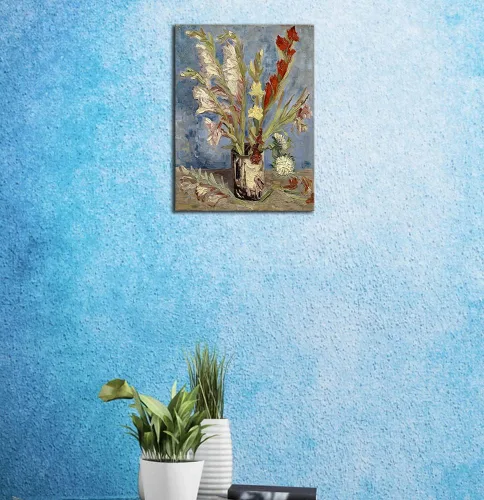 Miniatura 7 de Wieco Art Jarrón con gladiolos y asteres de China por Van Gogh Famosas pinturas al óleo Reproducción de pinturas al óleo modernas florales Giclée