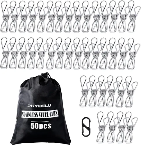 Miniatura 8 de (30 unidades) Pinzas de ropa de acero inoxidable resistentes para exteriores, pinzas para colgar, clips de metal, pinzas de ropa de metal, clips